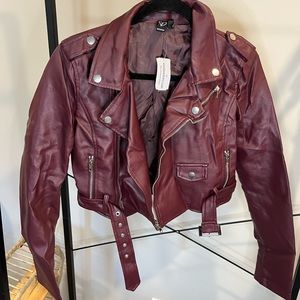 Windsor Deep red Leather Biker Jacket